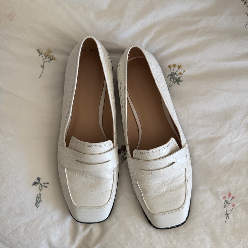 Something Navy White Croc-Embossed Penny Loafers